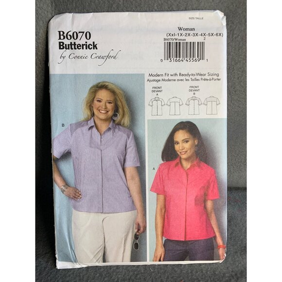 Butterick Misses Top Shirt Sewing Pattern Sz XX1-6X B6070 - Uncut - Picture 4 of 4